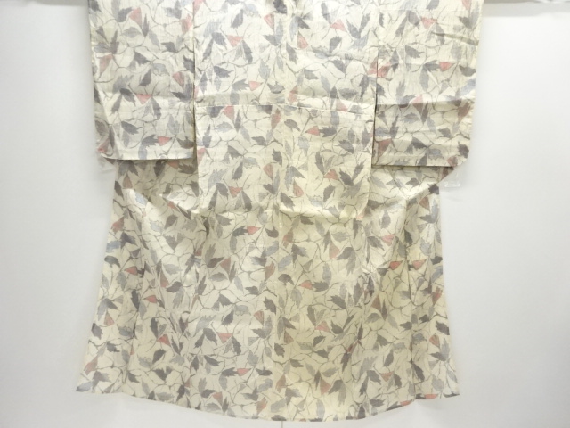 JAPANESE KIMONO / ANTIQUE KIMONO / OJIYA CHIJIMI / BRANCH LEAVES